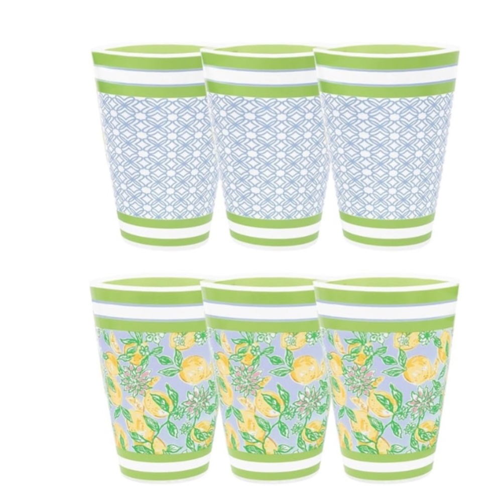 Lilly Pulitzer Pool Cups set of 6 in Bluette Making Lemonade - New